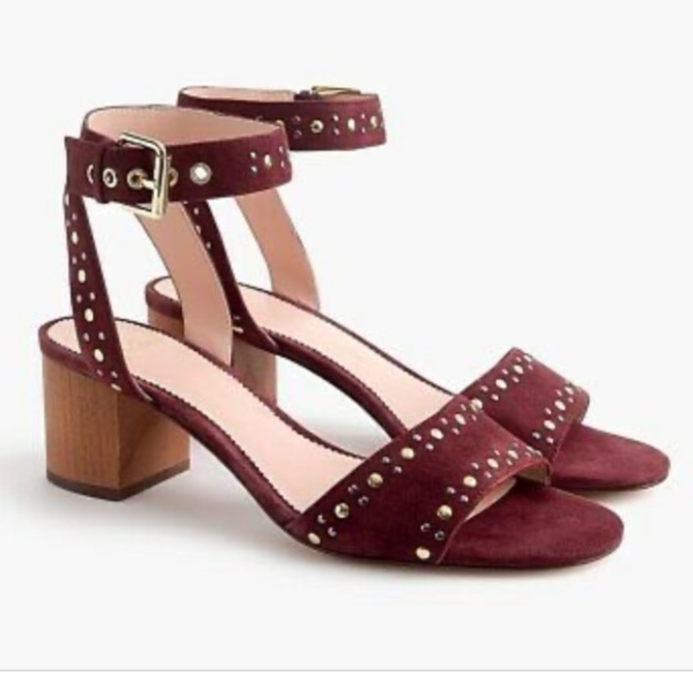J.Crew Penny Sandals Studded Suede Ruby Wine sz9